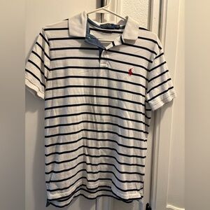 Medium blue and white stripe polo